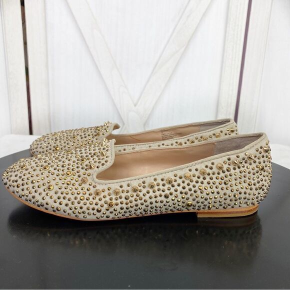 Steve Madden Graanite Studded Loafer Flats Beige Gold 7 - Picture 4 of 12